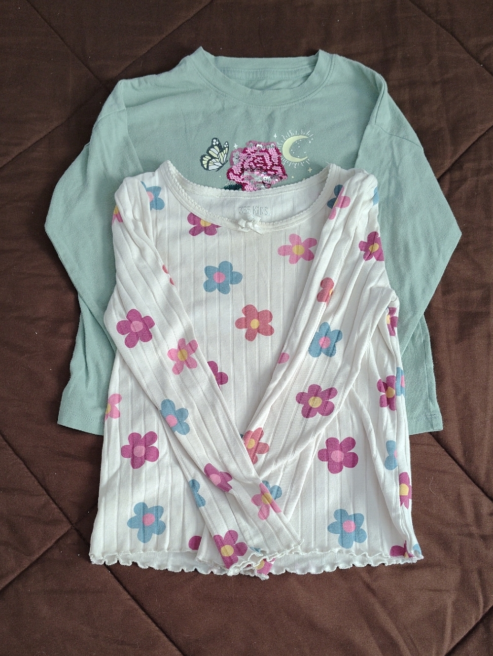 wonder nation Long Sleeve Floral Tee Set - White & Mint